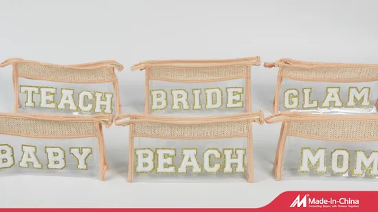 Boho Patch Stuff Bag Clear Makeup Letter Bag, Waterproof Zipper Make up Bag Toiletry Pouch, Beach